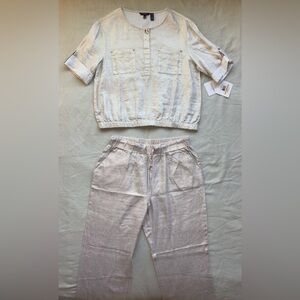 Ellen Tracy Gold Linen Pants Set S NWT